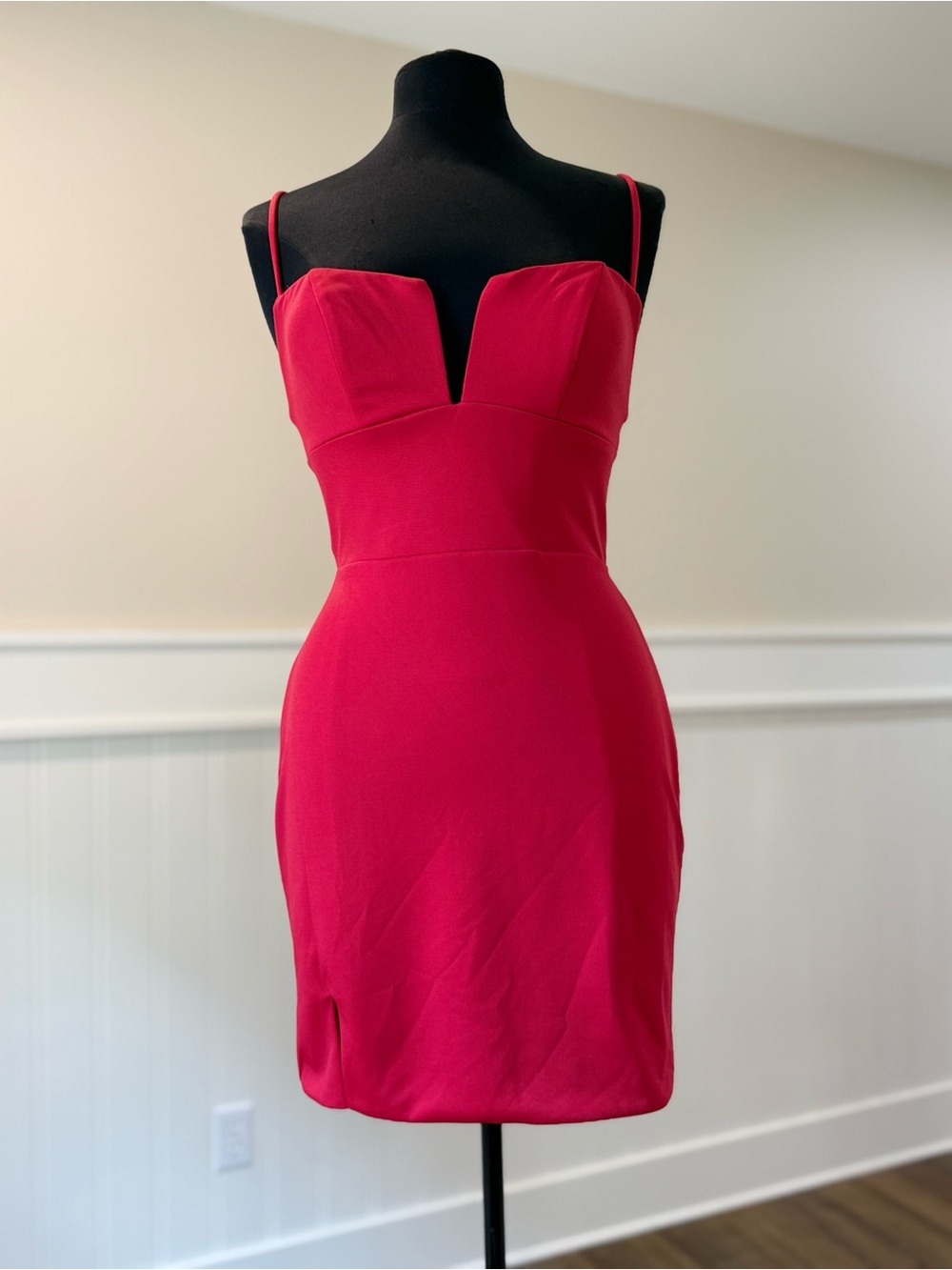 La Femme Red V-Notch Spaghetti-Strap Mini Dress - homecoming